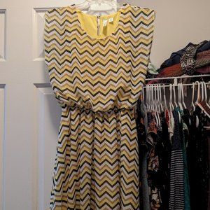 Tacera Yellow White Cream Navy Stripe Women's Dress Petite Small